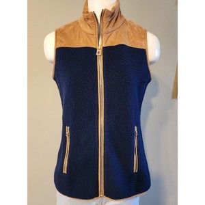 Sail to Sable Suede & Shearling Sherpa Vest/Jacket Navy And Tan Women's Sz Small